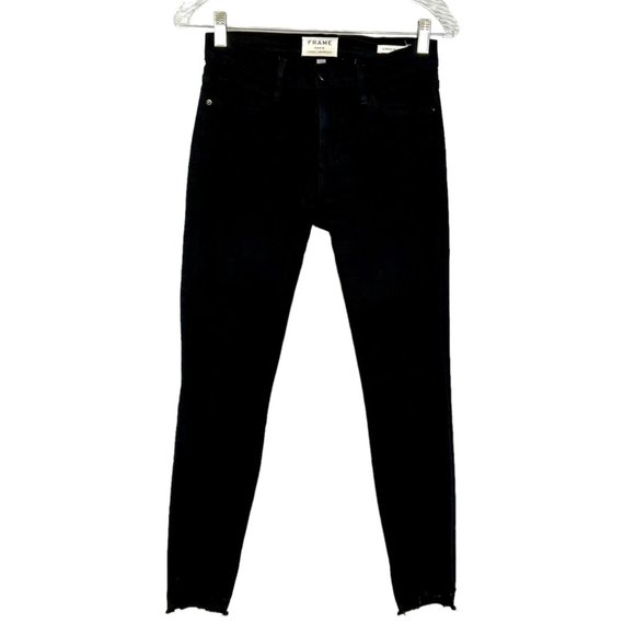Frame Womens Le Skinny de Jeanne Jeans Raw Stagger Crop Mid Rise Black size 24 - Picture 4 of 15